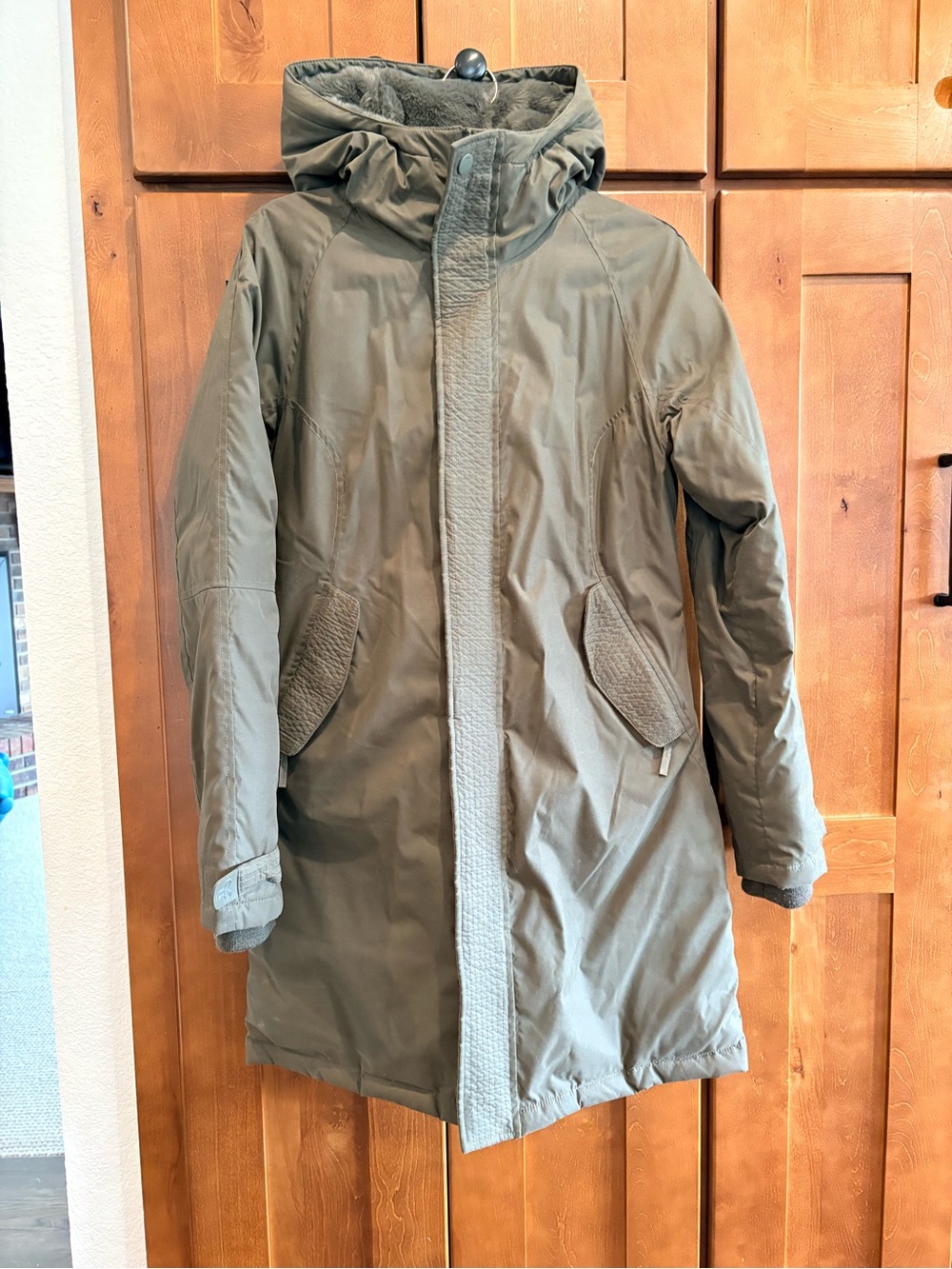 Aritzia Olive Hooded Long Puffer Coat